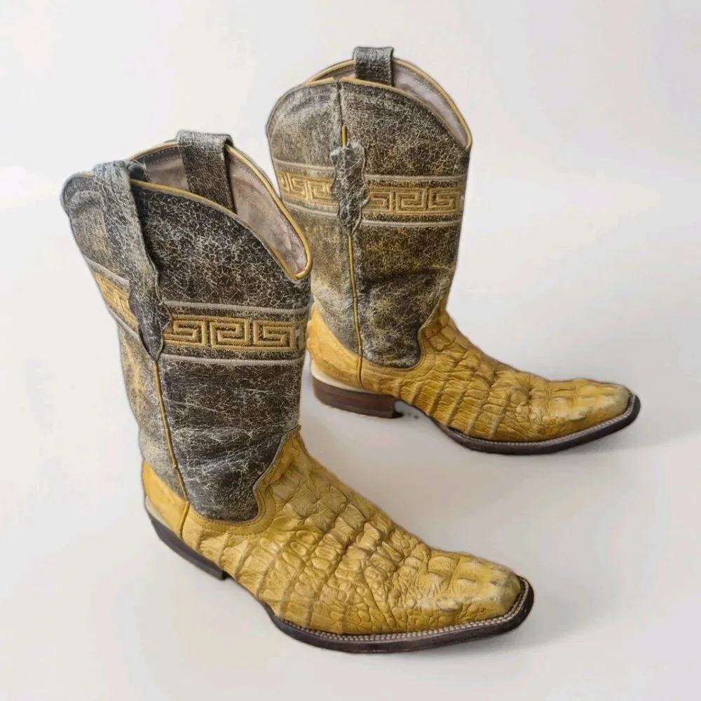 Jar Orange Crocodile Boots Men's US Size 6.5 Mexico 25.5 Western Pointed Toe
